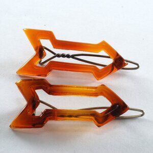 Vintage Hair Barrette Pair Tortoise Plastic Metal Wire Clasp Arrow 1 1/2" x 1/2"